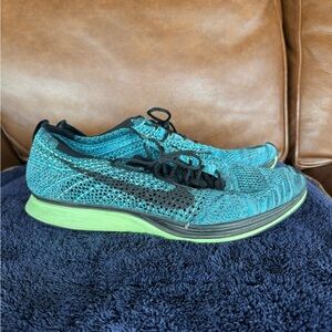 Nike Flyknit Racer Men's Running Shoes with Black and Lime Accents